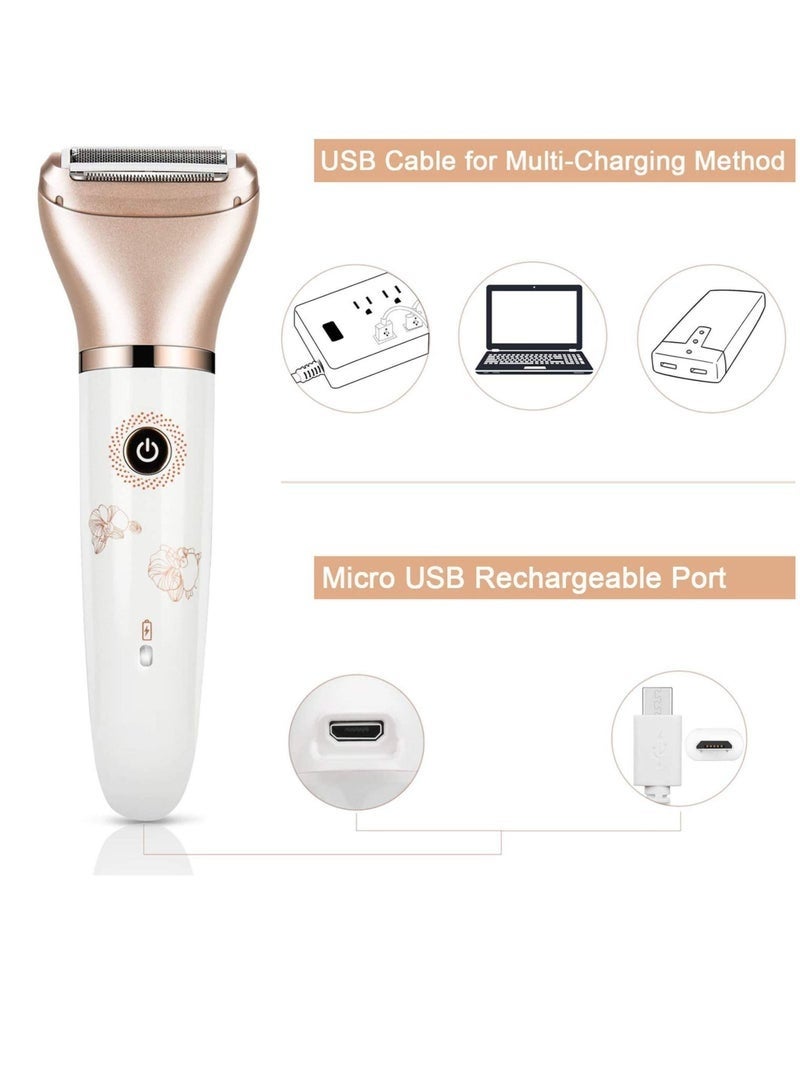 كيلا ماكينة حلاقة كهربائية للنساء، ماكينة حلاقة كهربائية محمولة ومقاومة للماء، للاستخدام الجاف والرطب، ماكينة حلاقة غير مؤلمة 2 في 1 مع إمكانية إعادة الشحن عبر منفذ USB لمنطقة البكيني والساقين والإبطين (ذهبي وردي) - Image 5
