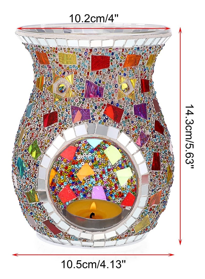 Essential Oil Burner Mosaic Glass, Fragrance Oil Warmer, Tealight Candle Holder Burners, Incense Aromatherapy Oil Diffuser, Scented Wax Warmer for Gift Home Table Decor - Image 2