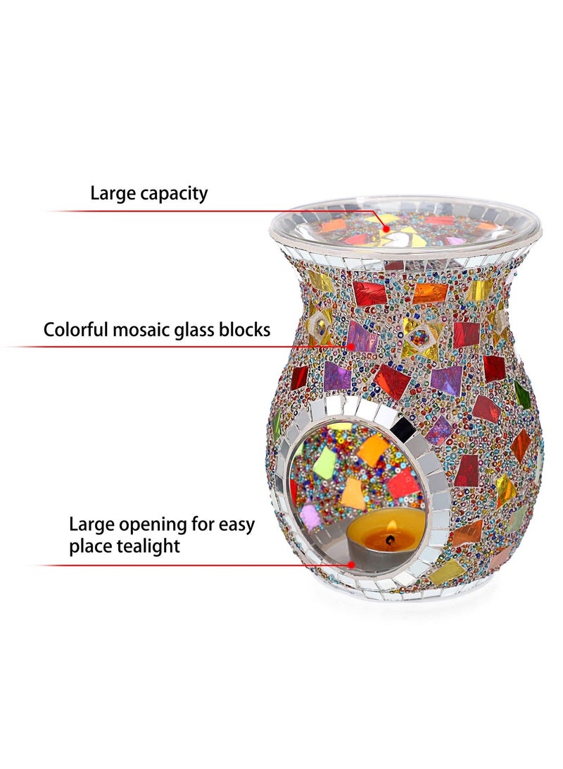 Essential Oil Burner Mosaic Glass, Fragrance Oil Warmer, Tealight Candle Holder Burners, Incense Aromatherapy Oil Diffuser, Scented Wax Warmer for Gift Home Table Decor - Image 3