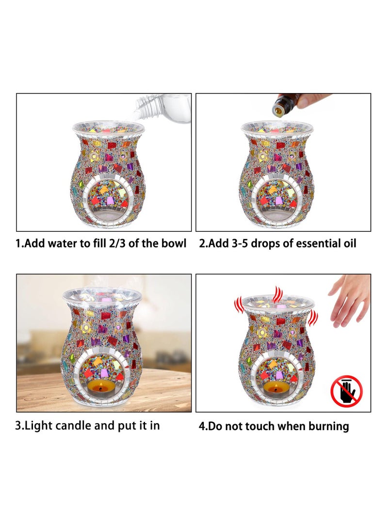 Essential Oil Burner Mosaic Glass, Fragrance Oil Warmer, Tealight Candle Holder Burners, Incense Aromatherapy Oil Diffuser, Scented Wax Warmer for Gift Home Table Decor - Image 4