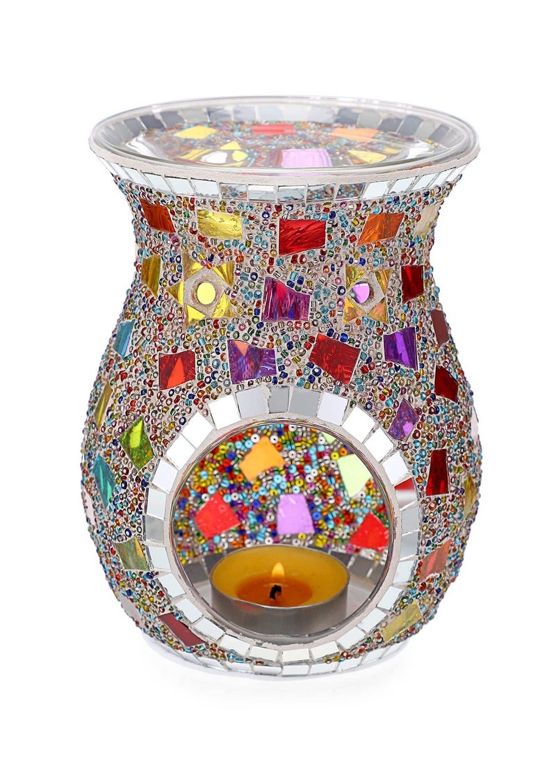 Essential Oil Burner Mosaic Glass, Fragrance Oil Warmer, Tealight Candle Holder Burners, Incense Aromatherapy Oil Diffuser, Scented Wax Warmer for Gift Home Table Decor - Image 1