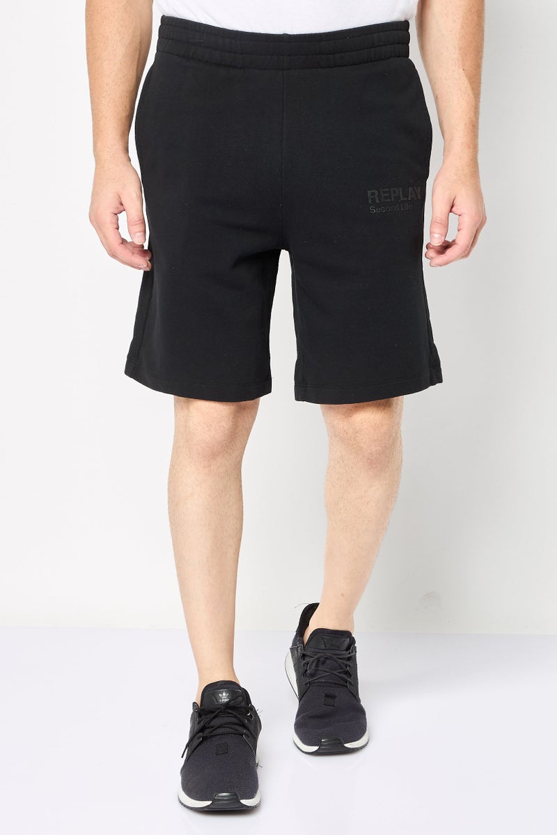 Replay Men Drawstring Brand Logo Basic Shorts, Black - Image 1
