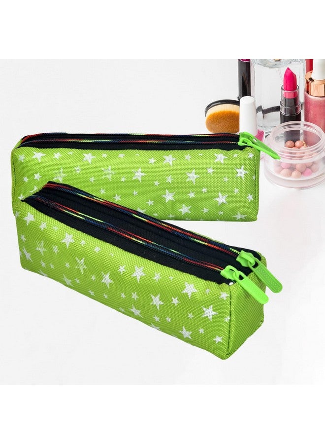 Kuber Industries Makeup Pouch | Rexine Cosmetic Pouch | Travel Makeup Pouch For Girls | Storage Makeup Bag | Star Makeup Pouch | Pack Of 2 | Green - Image 1