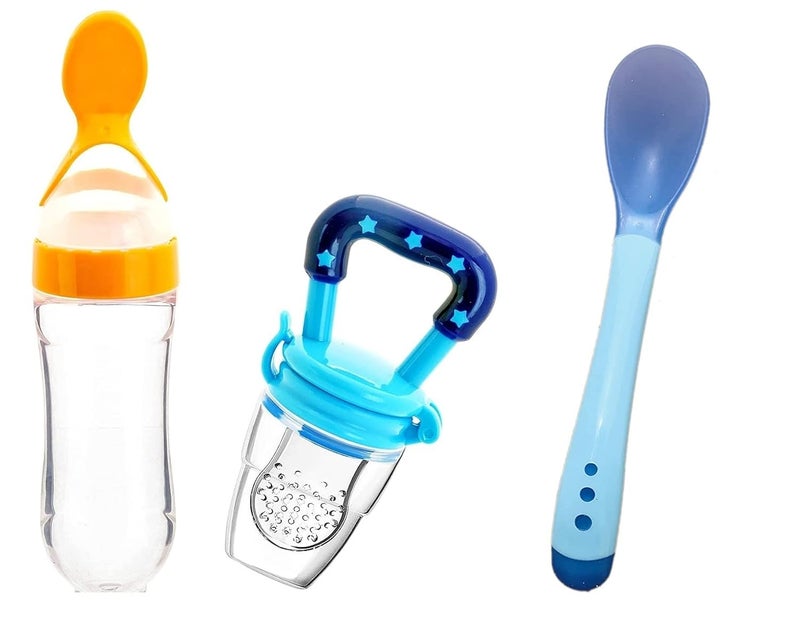 Lappu Baby Feeding Set ,Feeding Kit Needs Items All in One 1-Food Feeder 1 Color Changing Temper Heat Sensor Spoon and 1- Food Fruit Nibbler Pacifier (Combo Pack) (Multicolor7) - Image 1