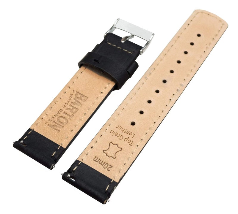 Barton Watch Bands أشرطة ساعة بارتون جلد طبيعي سريع الإطلاق، جلد أسود/خياطة سوداء، 20 مم - Image 4