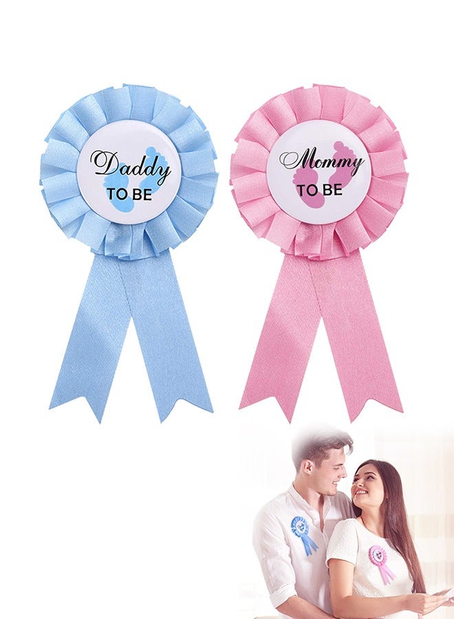 2 Pcs Daddy and Mommy to Be Tinplate Badge Pin Gender Reveal on Pins New Daddy Mom Gifts for Baby Shower Party Celebration (Pink+Blue) - Image 1