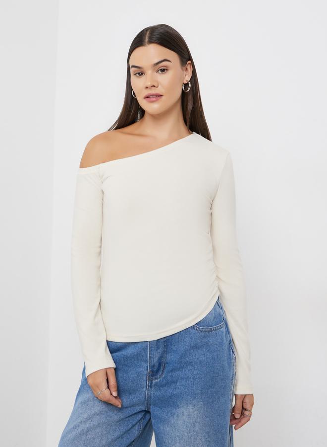 ستايلي بلوزة محبوكة بياقة غير متماثلة الطول - Image 3