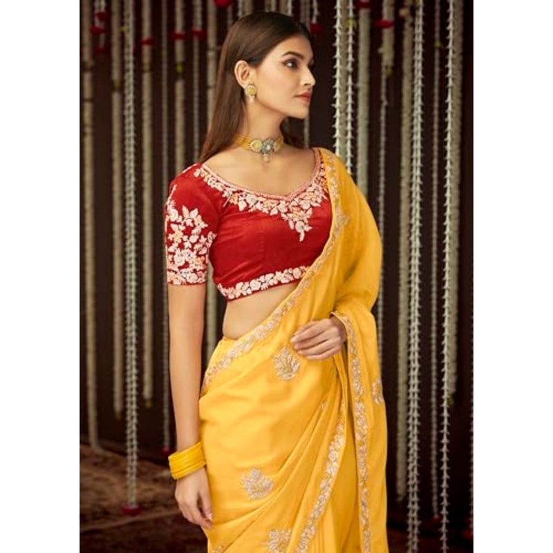 Trendmalls Womens Silk Saree With Unstitch Blouse K1097 - Image 2