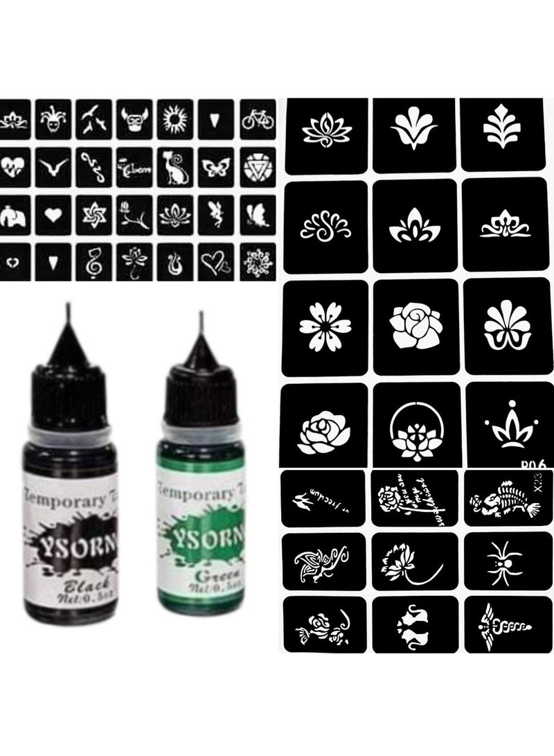 Generic Temporary ink tattoo, 2 colors, black and green, with hollow stamps - Image 1