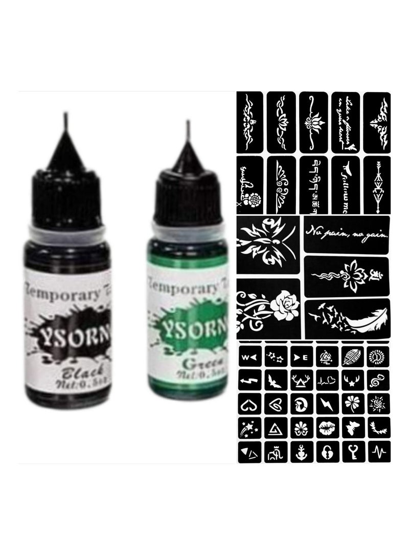 Generic Temporary ink tattoo, 2 colors, black and green, with hollow stamps - Image 2