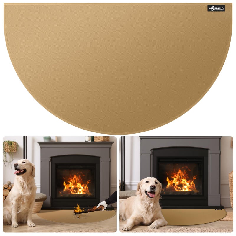 FLASLD Fireproof Fireplace Hearth Mat 2442Inch Half Round Hearth Rug Protects Floors from Sparks Embers Brown