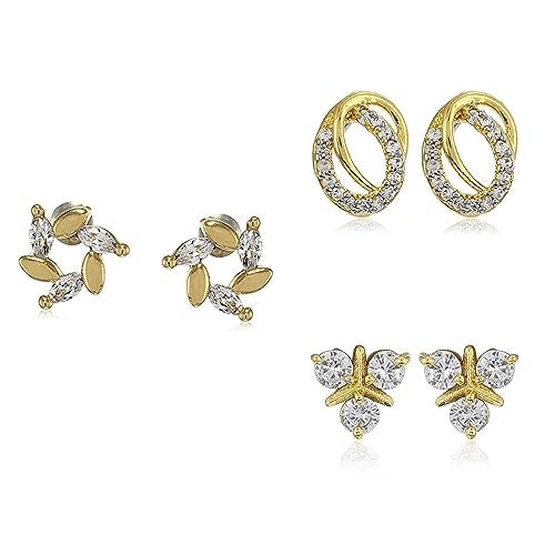 Estele Valentine Gifts For Girlfriend/Wife: Estele Gold Plated Stud Earrings With Ad Stones For Girls and Women - Image 1