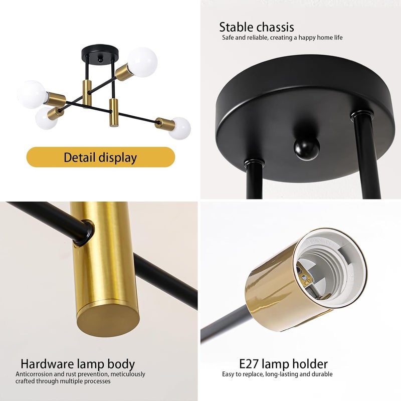 Medieval satellite ceiling chandelier 4 head industrial wind E27 lamps suitable for dining room bedroom entrance black - Image 3