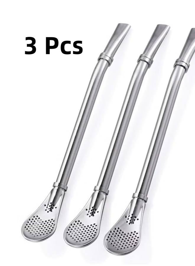 3 Pcs Drinking Spoon Straws Stainless Steel 304 Bombillas Yerba Mate Straw Filter Loose Leaf Tea Infuser Strainer Stirring Straws - Image 1