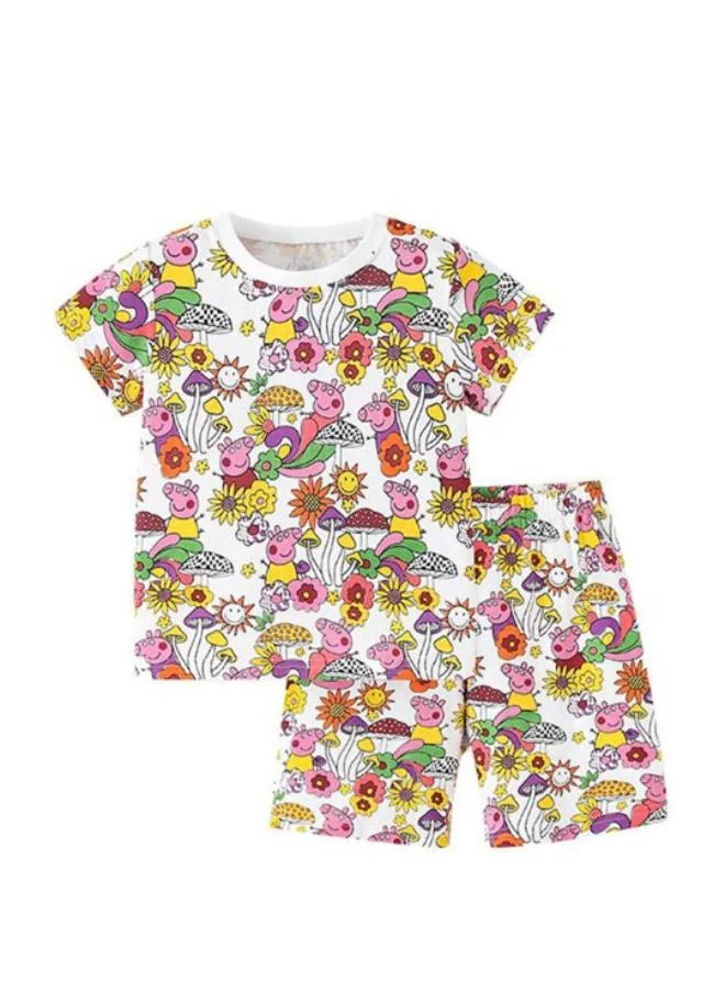 YUNIQEE White Crew Neck Short Sleeve Printed Tshirt & Shorts
