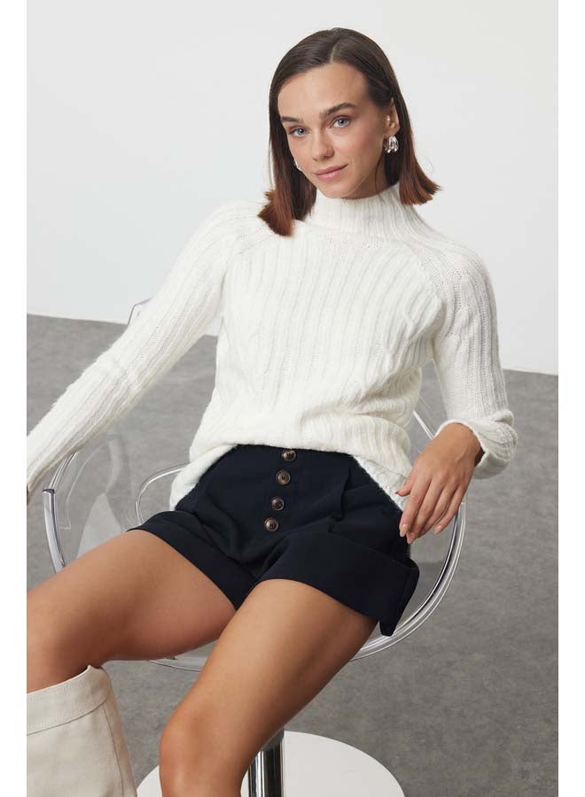 trendyol Ecru Soft Texture Knit Detailed Stand Collar Seamless Knitwear Sweater TWOAW25KZ00049 - Image 1