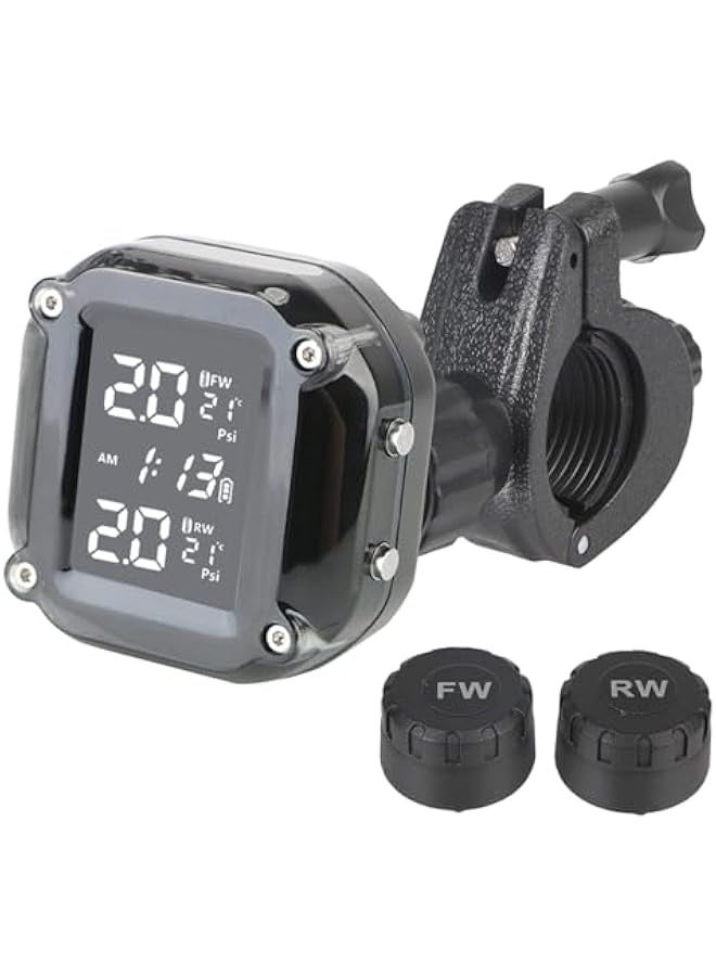 Motorcycle TPMS Tire Pressure Monitoring System, IP67 Waterproof Dustproof Wireless Tire Pressure Monitoring System With 2 External Sensors LCD Display Motorbike Tyre Temperature Alarm - Image 2