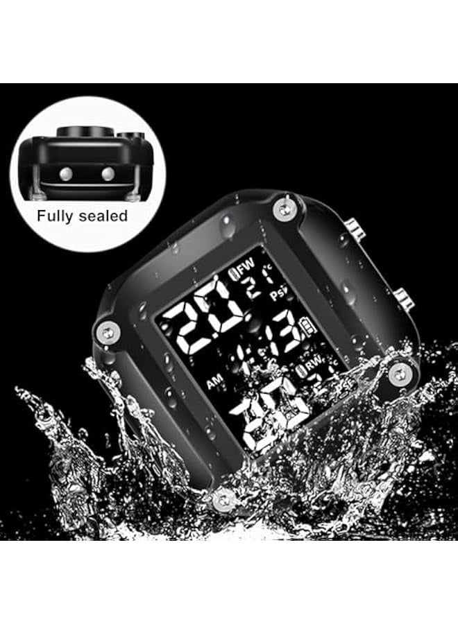 Motorcycle TPMS Tire Pressure Monitoring System, IP67 Waterproof Dustproof Wireless Tire Pressure Monitoring System With 2 External Sensors LCD Display Motorbike Tyre Temperature Alarm - Image 3