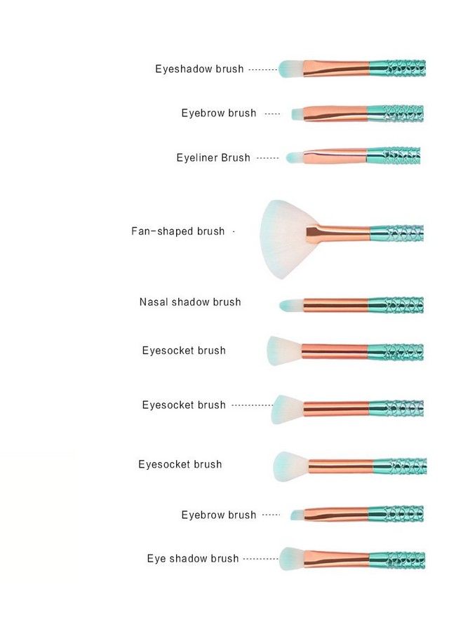 Tenmon 10 Pcs Mermaid Makeup Brush Set With Gift Box Professional Eye Makeup Brushes For Eyeshadow Concealer Eyeliner Brow Blending Brush Tool - Image 5