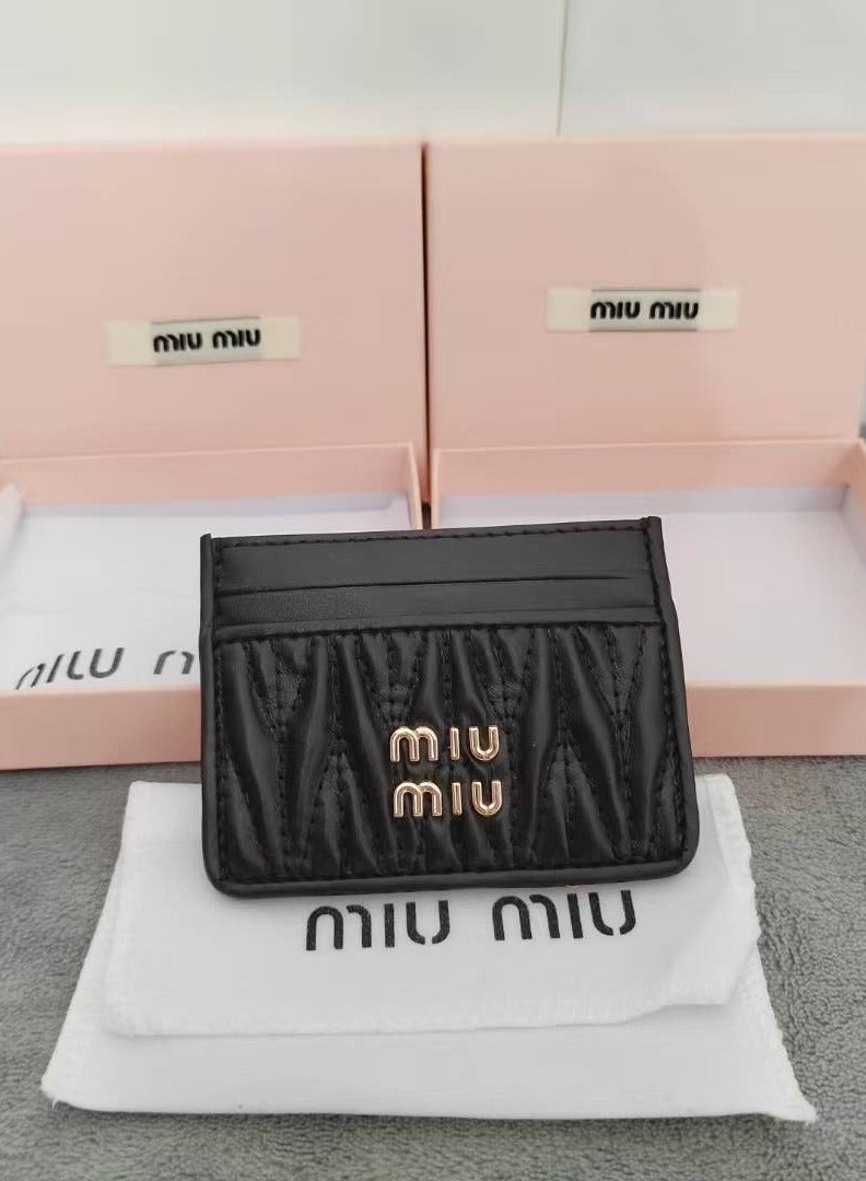 Miu Miu Genuine leather card holder luxury ultra-thin fashion card holder engraved name cowhide ID card bus card holder cute gift - Image 2