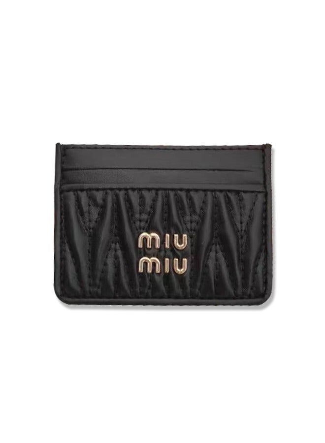 Miu Miu Genuine leather card holder luxury ultra-thin fashion card holder engraved name cowhide ID card bus card holder cute gift - Image 1