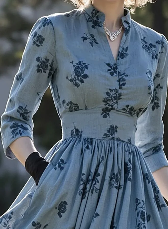 Take Two Teal Floral Maxi Dress With 3/4 Sleeves