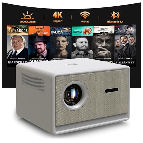 FEARWIKY Projector, Smart Projector with WiFi and Bluetooth, Projector 4K 1080P 120'' Screen Movie Projector Auto Keystone Compatible with HDMI/USB/Smartphone/PC/Laptop - Image 1