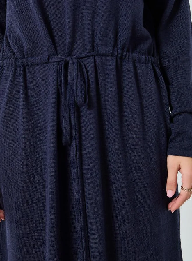 Take Two Solid Belted Round Neck Knitted Midi Dress