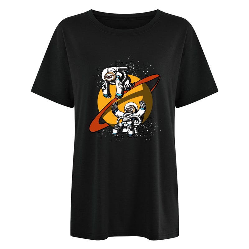 New Shirt Shoulder Sloth Astronaut Moon T-Shirt Loose Pattern Women'S T-Shirt - Image 1