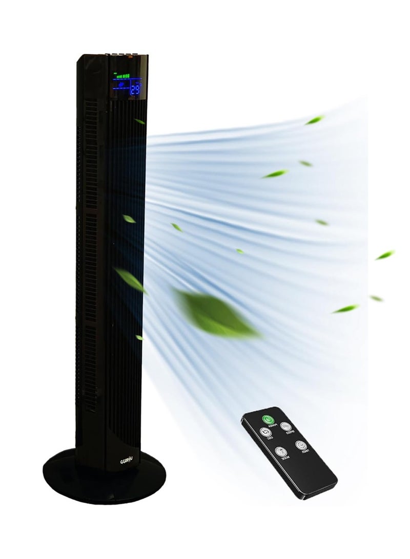 GGEROU 36 Inch Tower Fan with Remote Control, 90° Oscillation Bladeless Standing Fan, High-Speed Quiet Floor Fan, Pedestal Fans with 3 Speeds, 3 Modes, 12H Timer and Temperature LED Display (Black) - Image 1