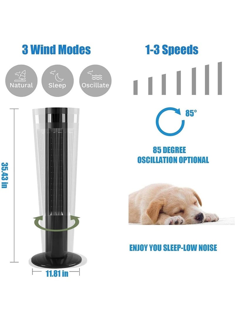 GGEROU 36 Inch Tower Fan with Remote Control, 90° Oscillation Bladeless Standing Fan, High-Speed Quiet Floor Fan, Pedestal Fans with 3 Speeds, 3 Modes, 12H Timer and Temperature LED Display (Black) - Image 3