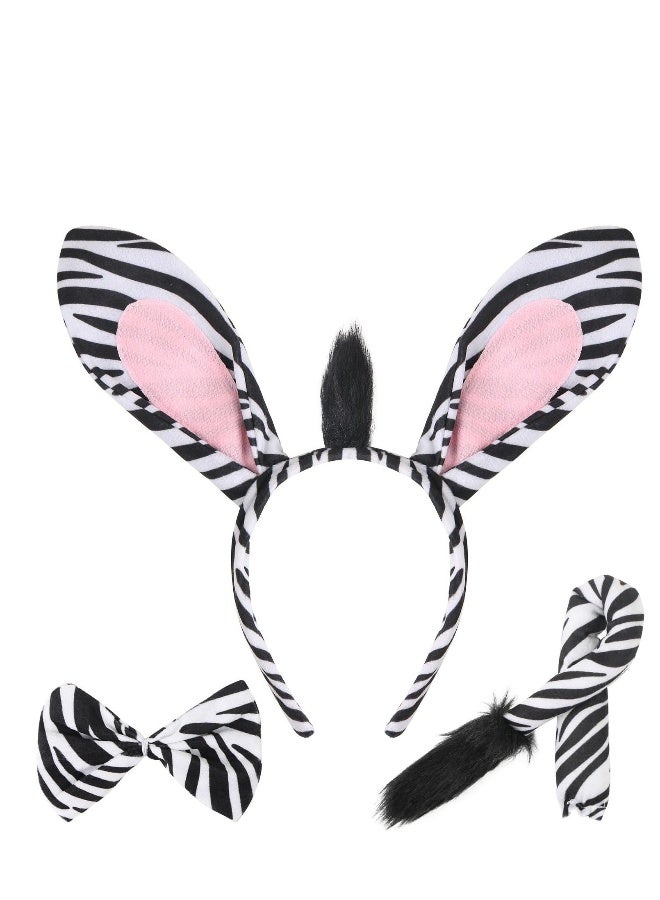 Zebra Costume Accessories, Zebra Ears Headband Zebra Tail and Bow Tie, Suitable for Birthday Party Cosplay Masquerades - Image 1
