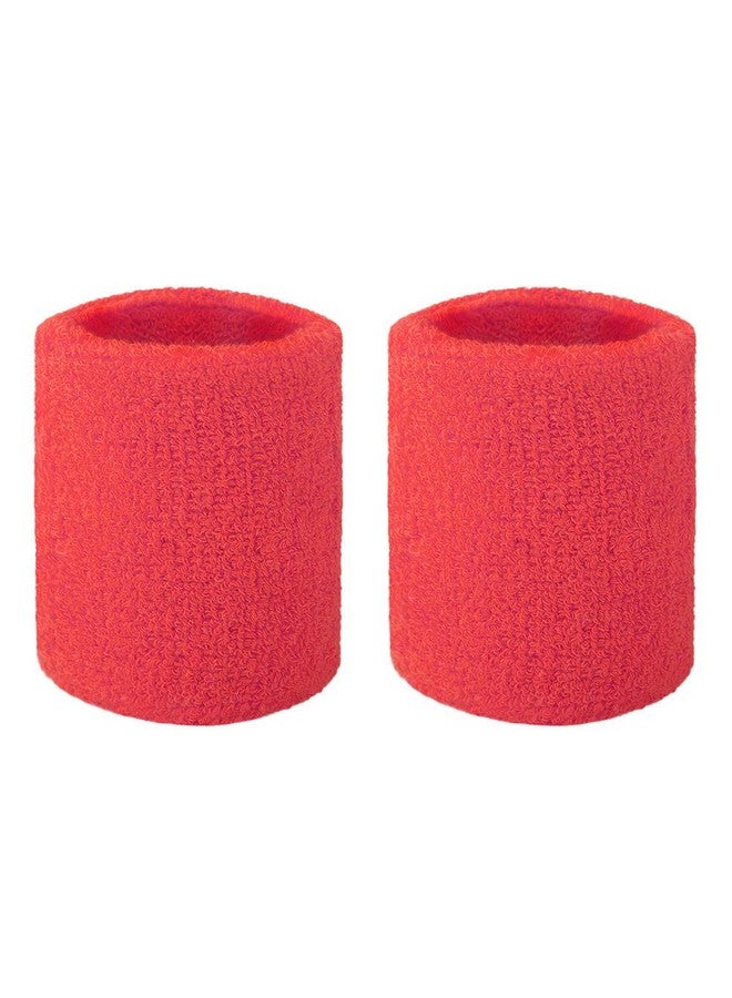 GOGO 2 Pcs Terry Cloth Wristband Athletic Wrist Sweatband For Gym Sports Red  - Image 2