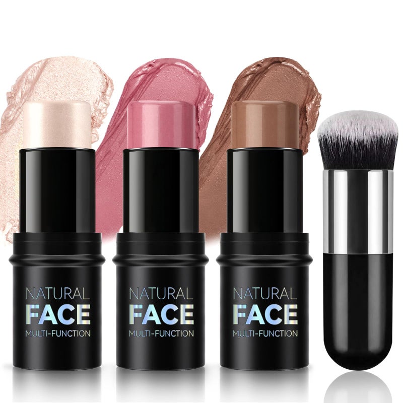 NewBang 3 Pcs Cream Blush Contour Highlighter Stick for Cheeks Eyes Lips Lightweight Dewy Finish Blush Stick Waterproof Long Lasting Contour Stick Trio Wand Face Makeup Set for Girls and Women (2+5+6) - Image 1