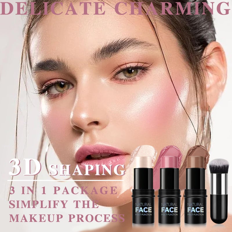 NewBang 3 Pcs Cream Blush Contour Highlighter Stick for Cheeks Eyes Lips Lightweight Dewy Finish Blush Stick Waterproof Long Lasting Contour Stick Trio Wand Face Makeup Set for Girls and Women (2+5+6) - Image 2