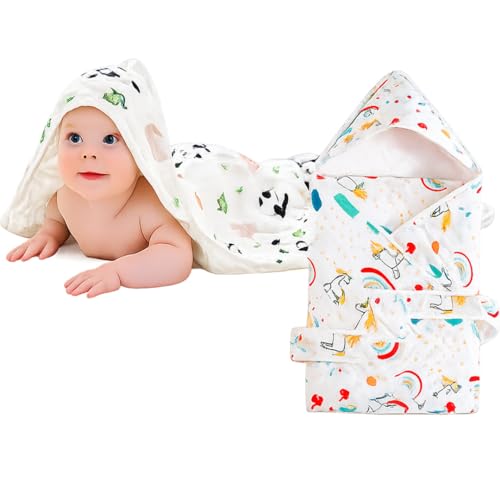 MOM CARE 6 Layer Muslin Hooded Baby Wrapper for Newborn Baby | Ultra Soft Cotton Baby Bath Towel Cum Receiving Blanket | Absorbent Hooded Baby Wrap for Infants | Pack of 1 - Image 1