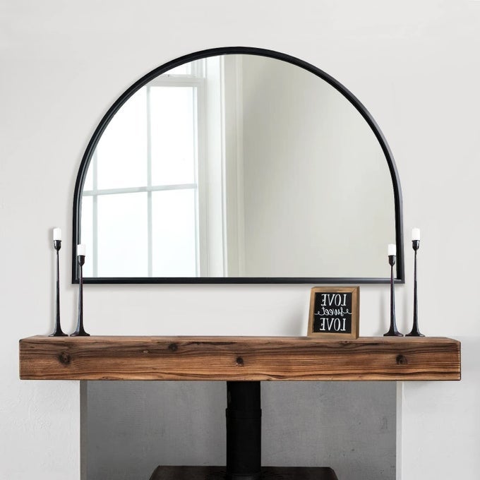 MINIMALIST BLACK ARCHED MIRRORLARGE FARMHOUSE BATHROOM FIREPLACE MANTEL HORIZONTAL WIDE ARCH MIRRORS FOR ENTRYWAYLIVING ROOM 26X36
