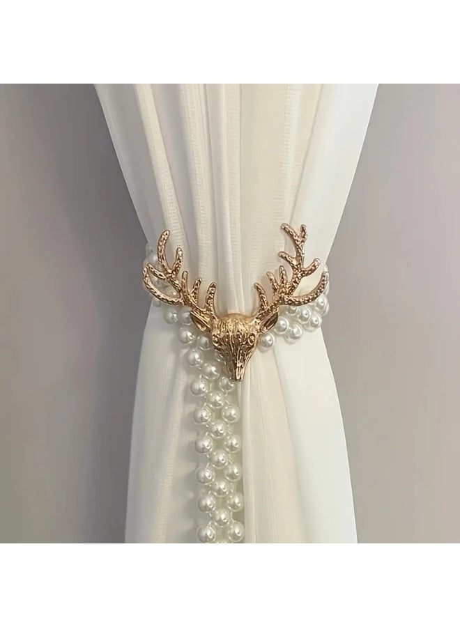 Goolsky [A Pair Luxurious Curtain Tiebacks] A Pair Of Golden Curtain Tiebacks Featuring Deer And Artificial Pearl Decorations, Luxurious And Adjustable, Used To Secure Curtains In Bedrooms, Living Rooms, And Home Decor. - Image 5