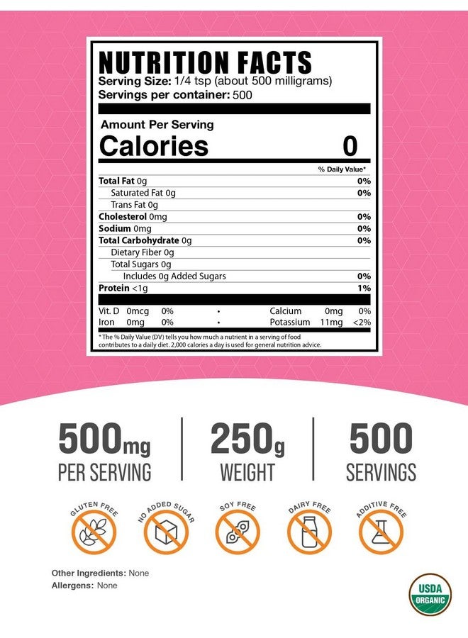 BulkSupplements.com Organic Stevia Powder - Pure Stevia Sweetener, Herbal Supplements - Vegan & Gluten Free, 500mg per Serving, 250g (8.8 oz) (Pack of 1) - Image 2