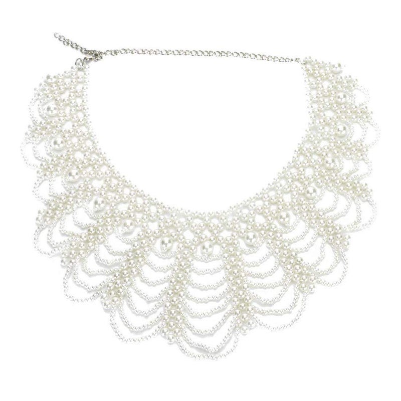 Retzjorv Vpang Detachable Blouse Fake Collar Elegant Pearl Beaded False Collar Choker Peter Pan Necklace White - Image 3