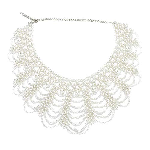 Retzjorv Vpang Detachable Blouse Fake Collar Elegant Pearl Beaded False Collar Choker Peter Pan Necklace White - Image 1