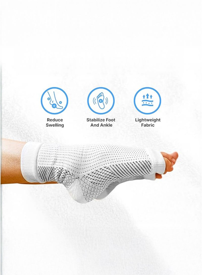 Ankle Compression Sleeve Plantar Fasciitis Socks for Women and Men, Brace Foot Achilles Tendonitis Stabilizer 1Pair White Medium - Image 5