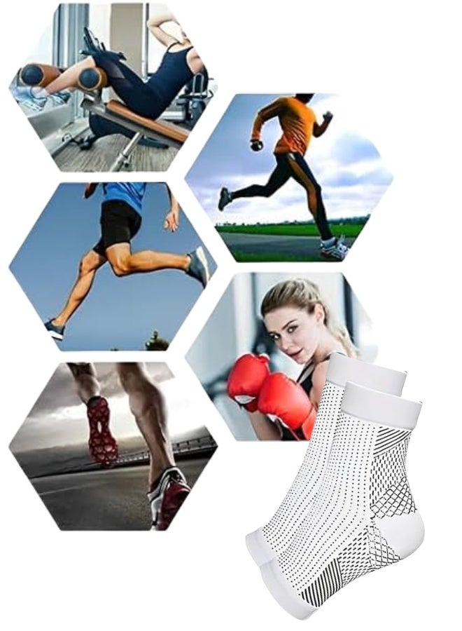 Ankle Compression Sleeve Plantar Fasciitis Socks for Women and Men, Brace Foot Achilles Tendonitis Stabilizer 1Pair White Medium - Image 2