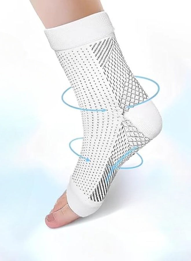 Ankle Compression Sleeve Plantar Fasciitis Socks for Women and Men, Brace Foot Achilles Tendonitis Stabilizer 1Pair White Medium - Image 4