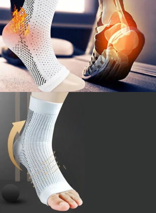 Ankle Compression Sleeve Plantar Fasciitis Socks for Women and Men, Brace Foot Achilles Tendonitis Stabilizer 1Pair White Medium - Image 1