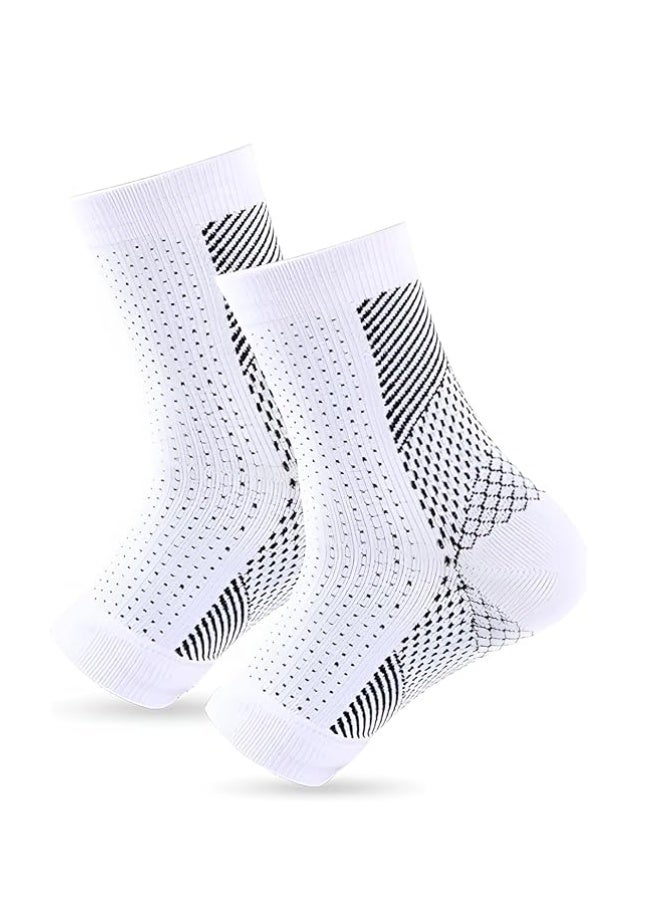 Ankle Compression Sleeve Plantar Fasciitis Socks for Women and Men, Brace Foot Achilles Tendonitis Stabilizer 1Pair White Medium - Image 3