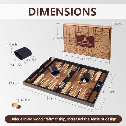 Woodronic Wood Backgammon Set for Adults 17 Inch Classic Board Game Case Premium Folding Backgammon Set with Oversize Wooden Playing Pieces Dices Portable Travel Backgammon Game Set for Adults - Image 5