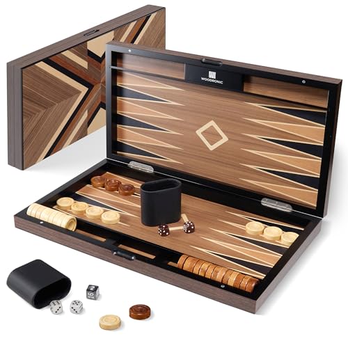 Woodronic Wood Backgammon Set for Adults 17 Inch Classic Board Game Case Premium Folding Backgammon Set with Oversize Wooden Playing Pieces Dices Portable Travel Backgammon Game Set for Adults - Image 1
