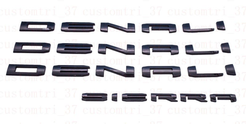 4Pcs Kit 2019 2020 2021 Sierra Denali Letters Emblems Gloss Black 1500 HD 2500 HD 3500 hd AT4 Nameplate Badge Replacement for Sierra Denali