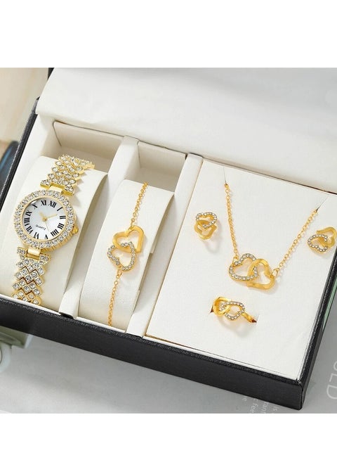 [2025 New Design]Ladies Watch Fashionable Women Quartz Diamond Wristwatch Classic Simple Watches Business Decoration Bangle Bracelet Necklace Ring Earring Girl Gift Set